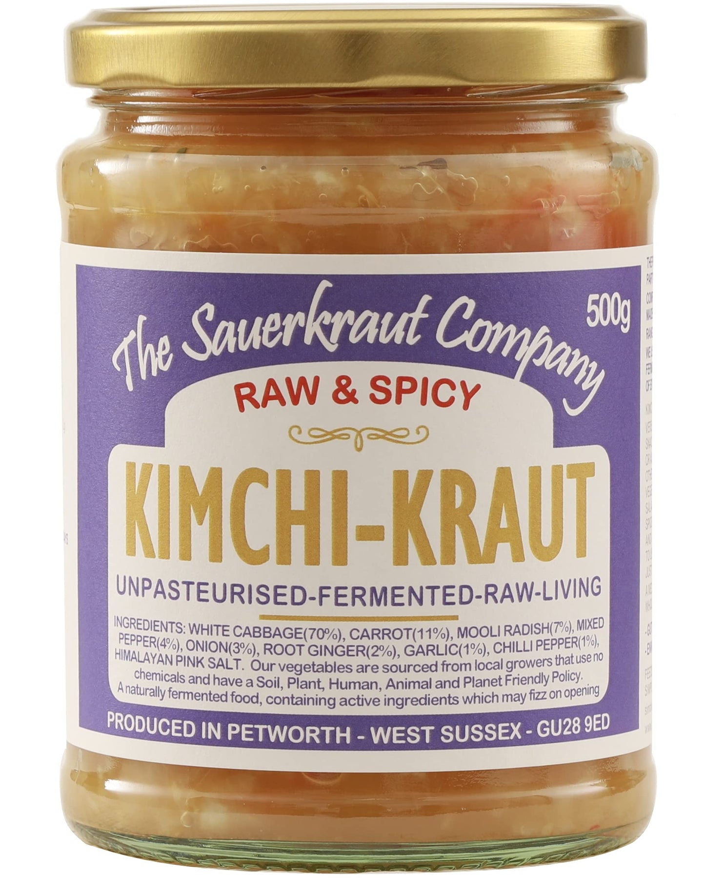 The Sauerkraut Co. Kimchi Kraut (1x500g) Spicy & Delicious, Packed Full of Pro-Gut Living Bacteria (Unpasteurised), Vital Vitamins & Minerals