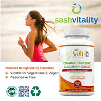 SASH Vitality Sash Vitality Organic 3600mg Turmeric Curcumin with Black Pepper & Ginger | 120 Vegan Turmeric Capsules High Strength | Supports Joints | Immune System Support | Soil Association Certified Organic UK
