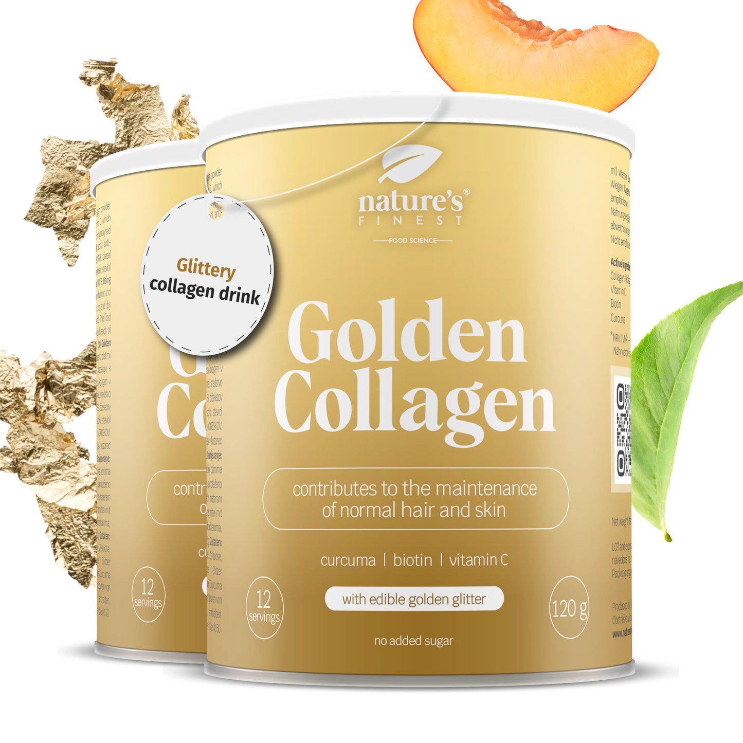 Nature’s Finest by Nutrisslim Golden Collagen 240 g - Collagen Supplements for Women with Gold Glitter - High Strength Hydrolyzed Bovine Collagen Powder Type 2 with Biotin, Vitamin C and Curcuma