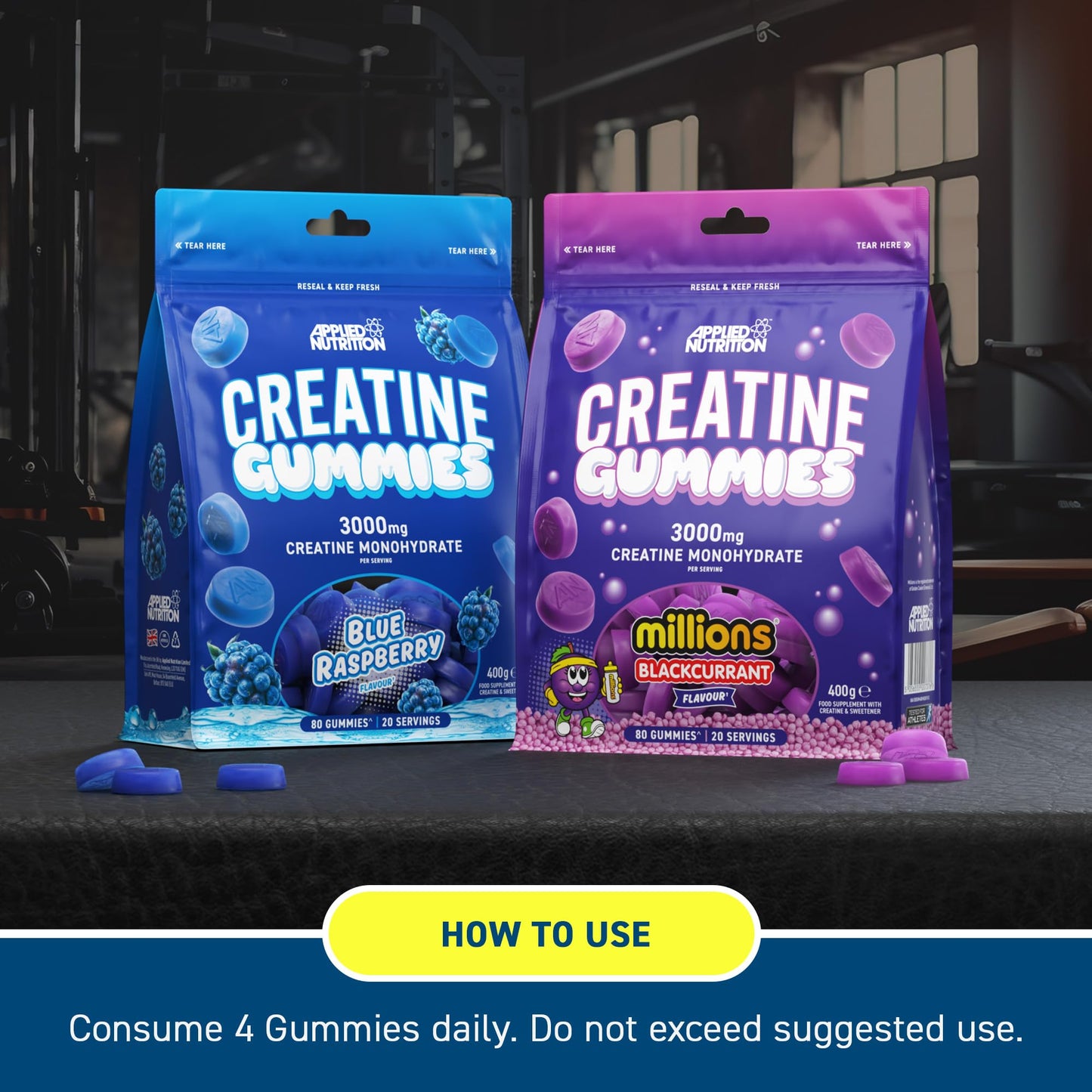 Applied Nutrition Creatine Gummies - 3000mg Creatine Monohydrate per Serving - 80 Chewable Vegan Gummies for Strength, Power & Recovery (20 Servings)