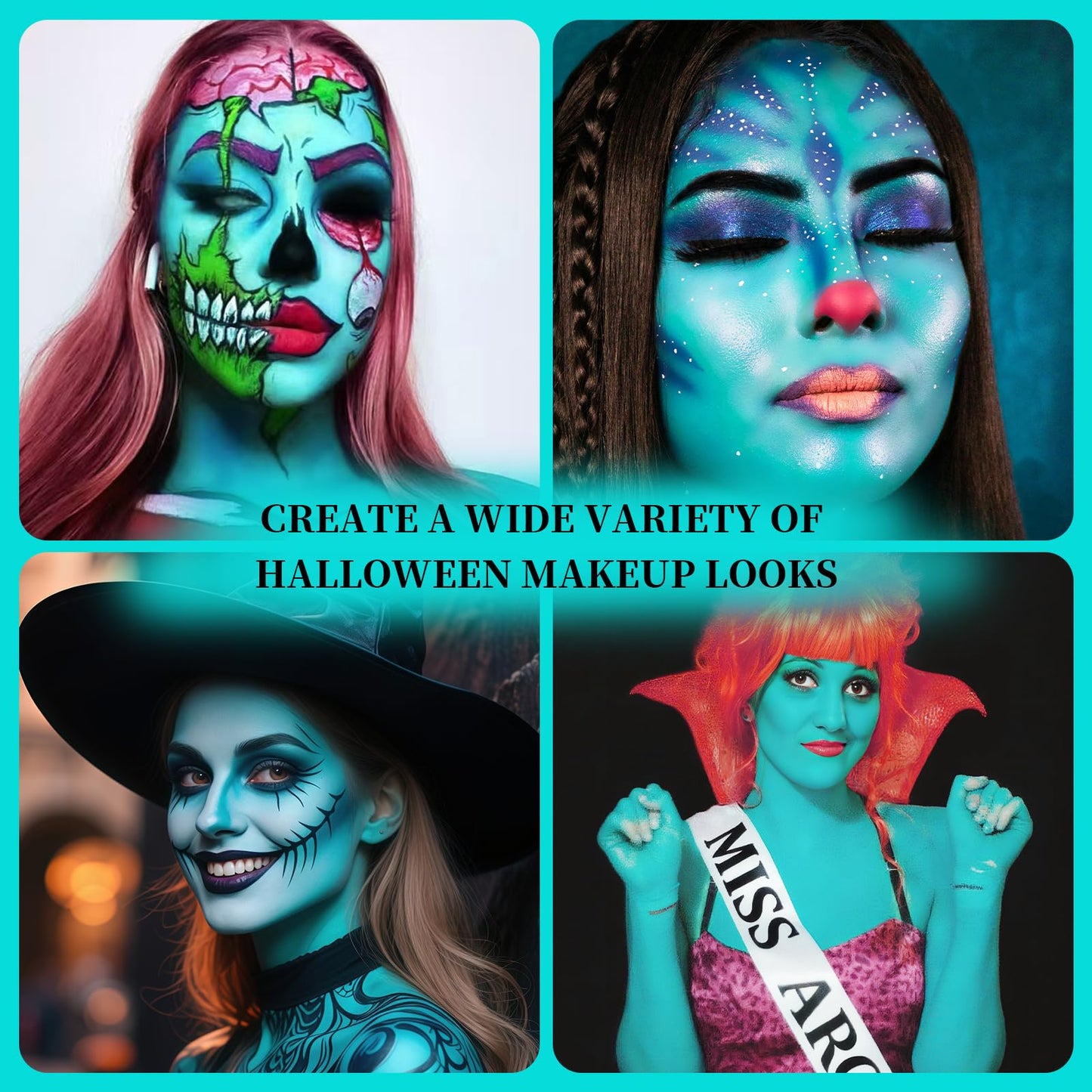 YBUETE Teal Face Body Painting Stick, Professional Teal Full-coverage Cream Face Paint for Halloween SFX Avatar Corpse Bride Cosplay Makeup, Washable Eye Body Stick for Adult Costume Party