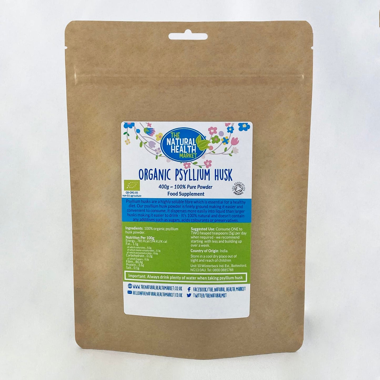The Natural Health Market Organic Psyllium Husk Powder by The Natural health Market | Fine Milled Powder | Organic Probiotic (50g)