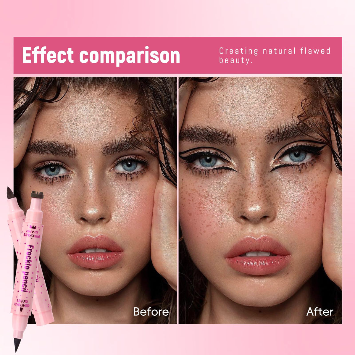 Noerrors 2PCS Freckle Stamp Pen for Natural Lifelike Faux Freckle, 2 in 1 Freckle Stamp Eyeliner and Soft Dot Spot Pen, Waterproof Long Lasting Fake Freckles Marker for Sunkissed Makeup #Light Brown
