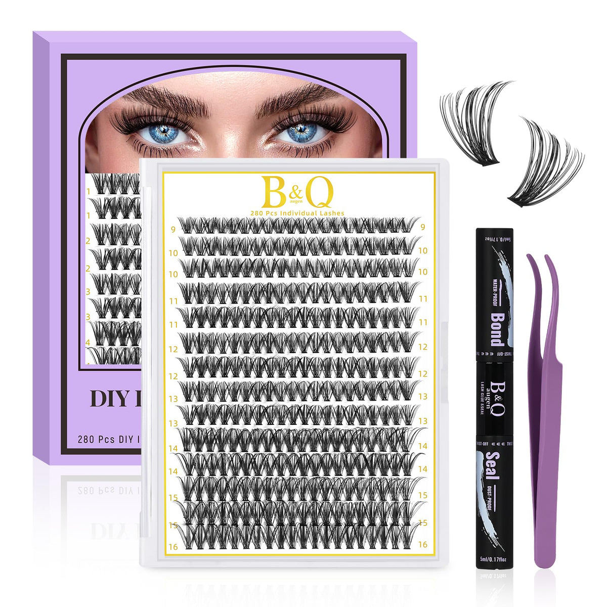 B&Qaugen B&Q 40D Cluster Lashes Kit D Curl Eyelashes Individual Kit 9-16mmMix Lashes