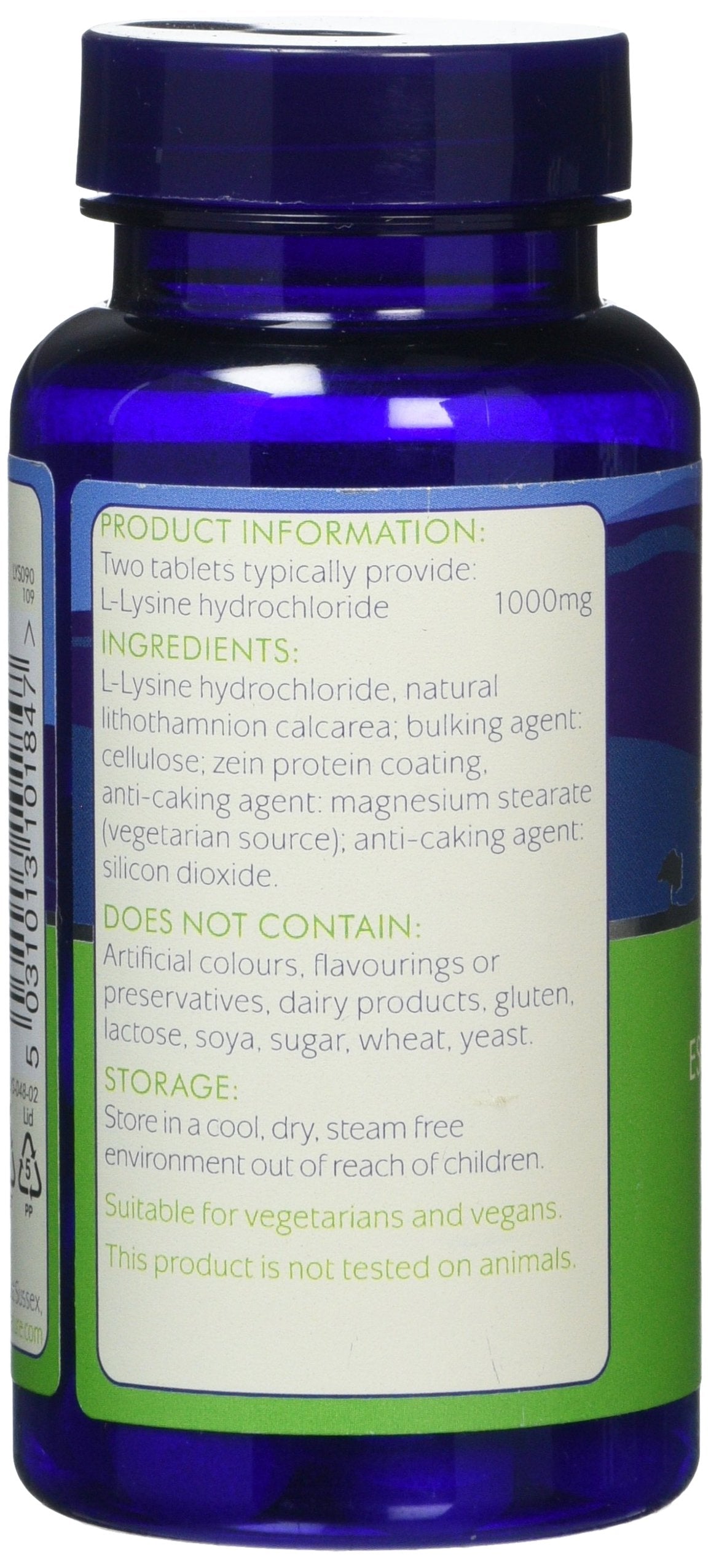 HIGHER NATURE Higher Nature - Lysine - Essential Amino Acid- 500mg - Supports Collagen - Supports Cold Sore Treatment - Vegetarian & Vegan - 90 Tablets