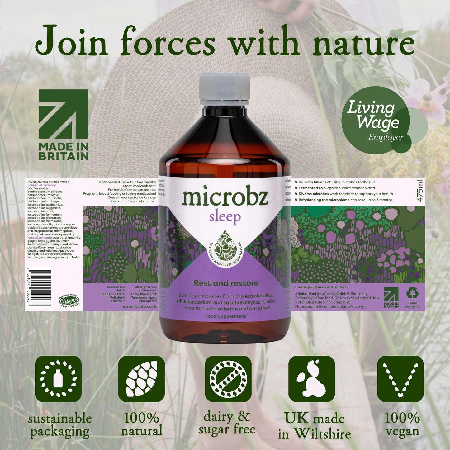 microbz MICROBZ SLEEP Liquid Probiotics for Gut Health, Award-Winning Probiotic Supplement with 15 Strains & Fermented Herbs for Restful Sleep – Gluten Free Vegan Probiotic Drink for Women & Men – 31 Servings