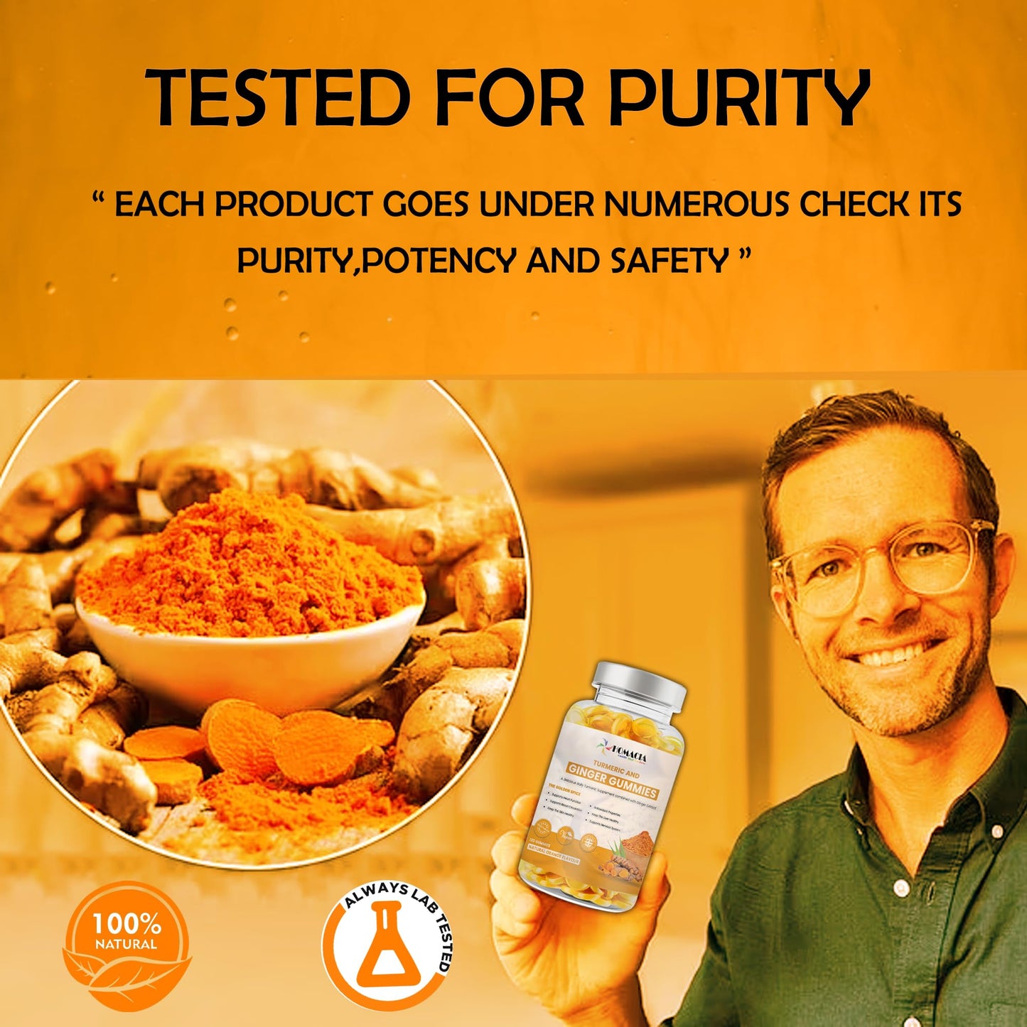 Homacia Turmeric and Ginger Gummies | Natural Orange Flavor | High Strength Ginger and Turmeric Gummies for Adults | Supports Joint and Bone Health | Non-GMO, Vegan Friendly | UK Made | 120 Gummies