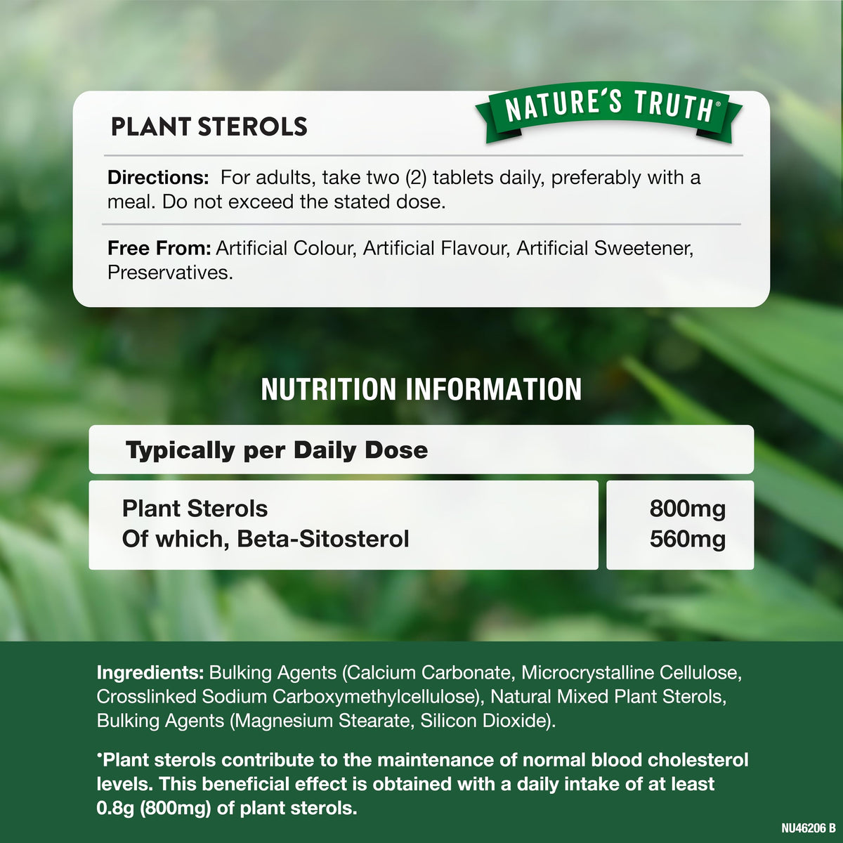 Plant Sterols High Strength 800mg | with Beta-Sitosterol | Vegan and Vegetarian | 60 Tablets | Nature's Truth