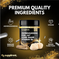 supplmnt. Ashwagandha KSM-66, Lions Mane & Vitamin B6 Capsules - High Strength 2000mg KSM-66 Ashwaghandha Root Extract & Lions Mane Mushroom with Vitamin B6 2-120 Vegan Capsules with Black Pepper - 2 Months