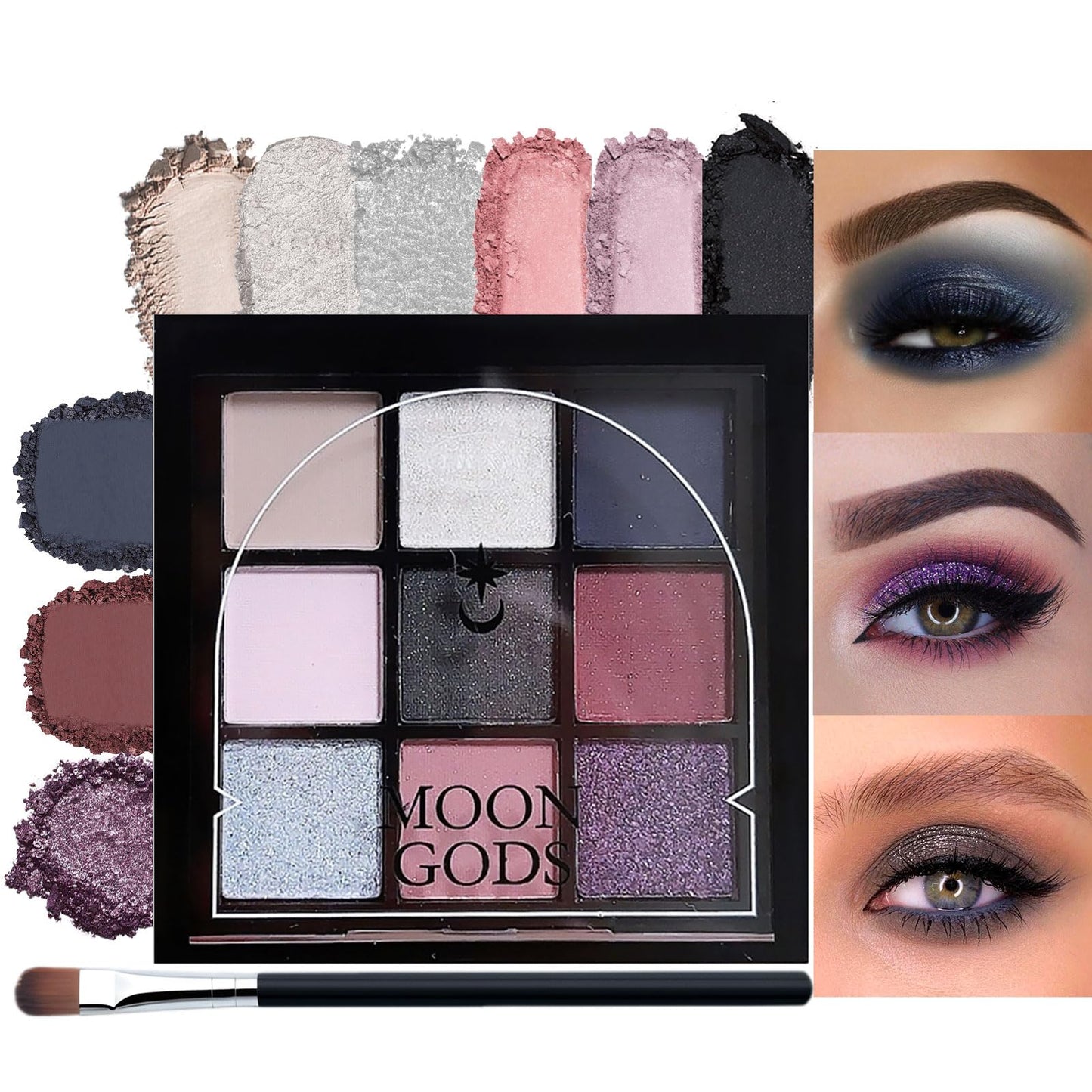 LYNTYAOU Black Gray Blue Silver Smoky Eyeshadow Palettes set, Matte Goth Eye Shadow Shimmer Palette, Neutral Purple Make-Up Palettes for Women Glitter Make up Set, Festival Eyeshadows 9 Colour Highly Pigmented