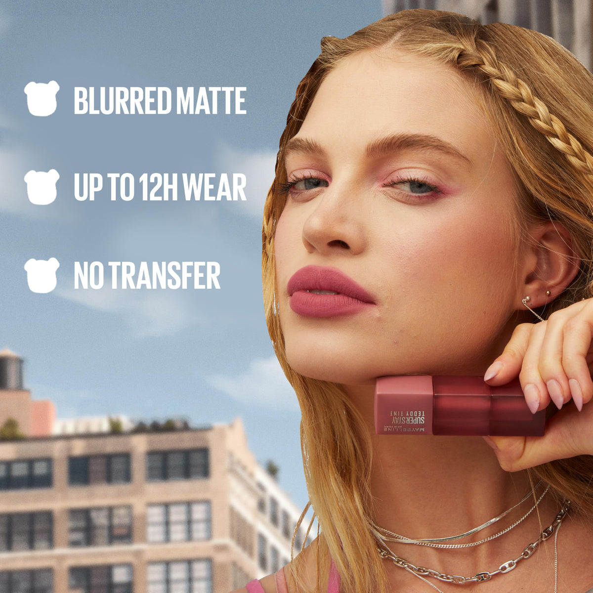 Maybelline New York Super Stay Teddy Tint, Up To 12 Hour Blurred Matte, Plush Comfort, Longwear, Transferproof, Vegan, 8 Buildable Lip Shades, (Shade: July Forever)