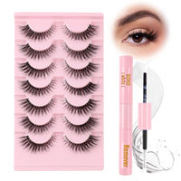 Glowing Win False Eyelashes with Glue 7 Pairs Lashes Fluffy Natural Cat Eye