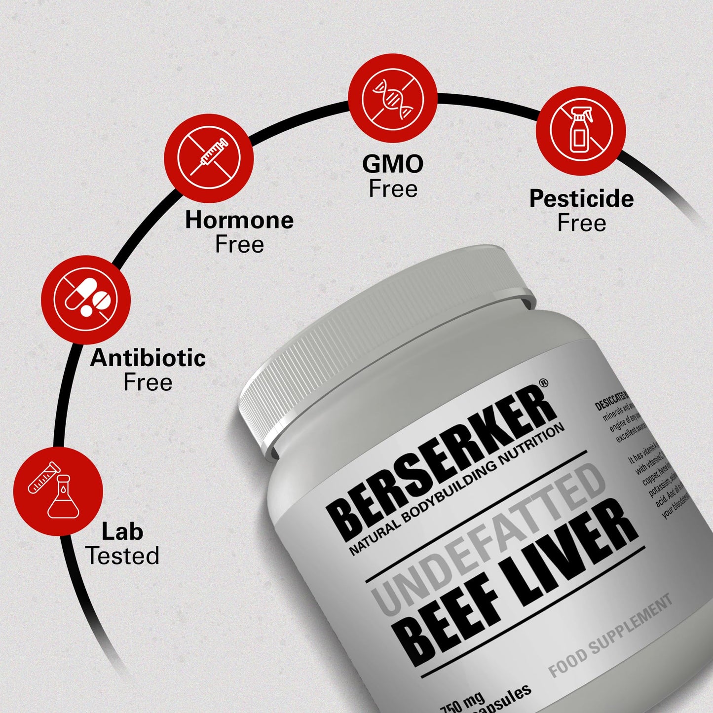 BERSERKER Supplements Berserker Desiccated Beef Liver Supplement 750mg per Capsule 500 Capsules, Un-defatted to Provide Full Absorption of Naturally Occurring Vitamins and Minerals Found in Beef Liver | Made in The UK