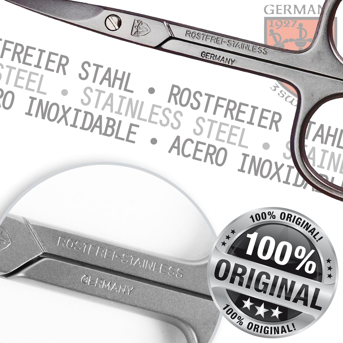 3 Swords Germany - Brand Quality Stainless Steel INOX Curved Cuticle Scissors with Round Tips for Diabetics or Kids - Made in Solingen Germany