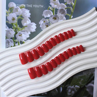 SXVME Red False Nails Short Medium Square, Gel Press on Nails Coffin Medium Glossy Fake Nails Set Solid Color Acrylic Nail Natural Fit Reusable Stick on Nail for Women Daily Wear, in 24 Pcs