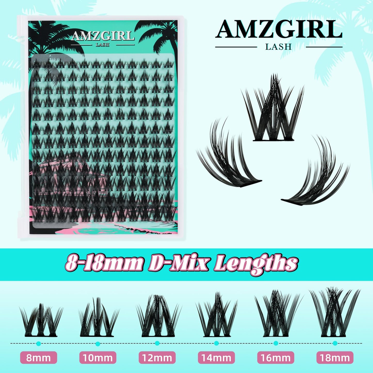 AMZGIRL LASH Lash Clusters Manga 144Pcs Eyelash Clusters Spiky Eyelash Extensions Individual Lashes Volume Anime Lash with Thin Band Lashes DIY at Home(Holiday,C-Mix8-18mm)