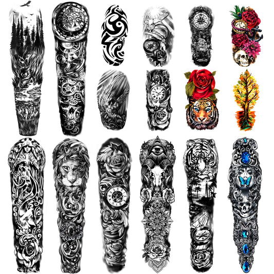 Yazhiji Extra Large waterproof Temporary Tattoos 8 Sheets Full Arm Fake Tattoos and 8 Sheets Half Arm Tattoo Stickers for Men and Women (58x18CM)…