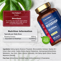 Horbäach Rosehip Tablets 10,000mg | 120 Count | High Strength 20:1 Naturally Sourced Rosa Canina Extract | Suitable for Vegans | By Horbaach