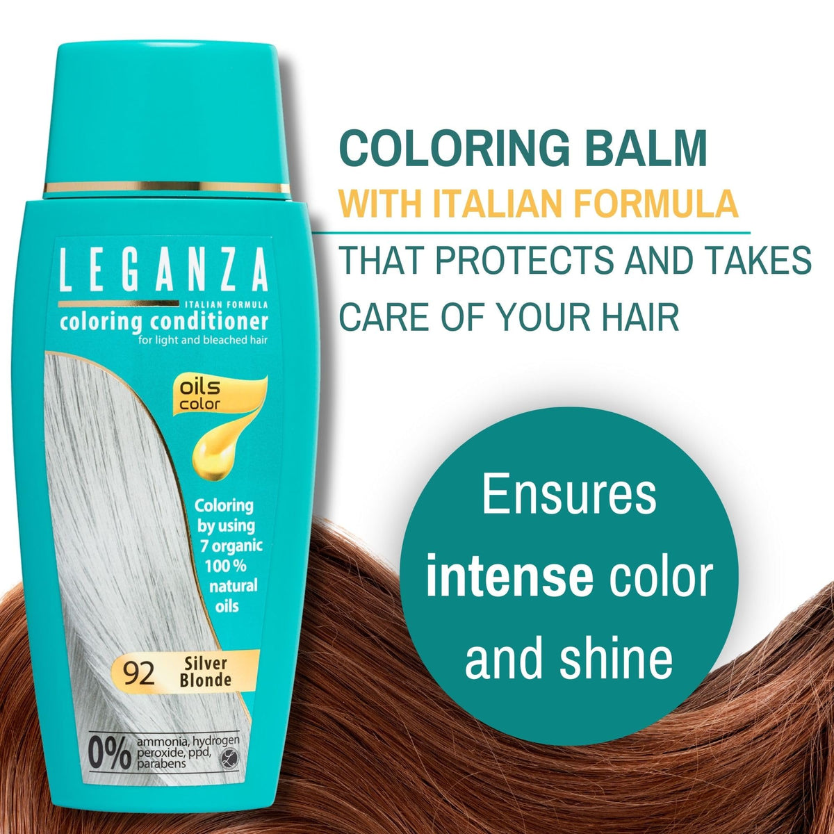Leganza Hair Coloring Conditioner Natural Balm Color Silver Blonde Nº 92 | Enriched with 7 Natural Oils | Ammonia, PPD and Paraben Free | 150 ml