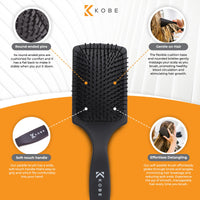 Kobe Professional Hair Brush - Detangle Hair Brush for Wet and Dry Hair - Soft Touch Feel Black Paddle Hair Brush - Cushion Brush - Ideal for Curly Hair - Efficient Detangling curly hair brush