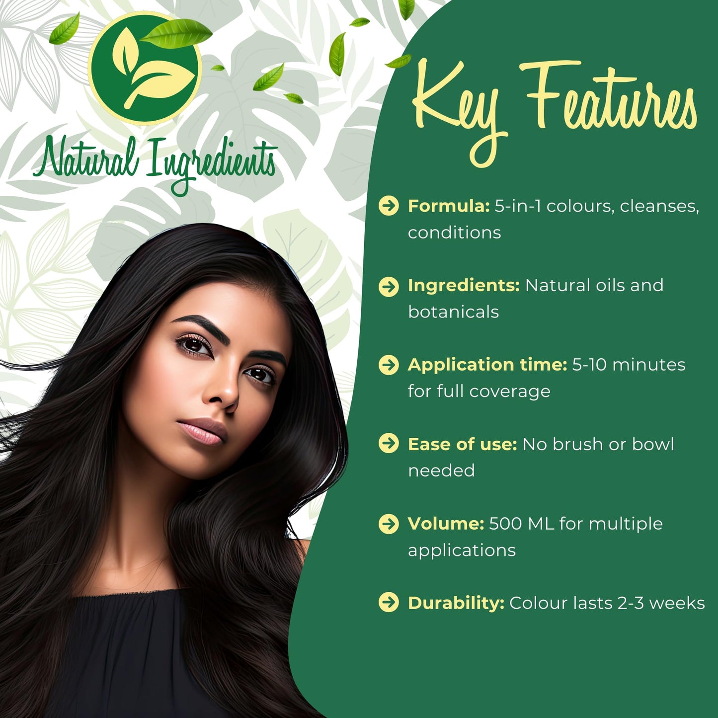 Londoree 5-in-1 Hair Dye Shampoo for Gray Hair - Ammonia-Free with Vitamin E, Argan Oil & Collagen - Moisturizes, Repairs, and Colours in 15 Minutes - 500 ML