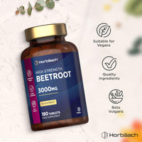 Horbäach Beetroot Tablets 3000mg | High Strength Beetroot Supplement | 180 Vegan Tablets (3 Months Supply) | Nitric Oxide | by Horbaach
