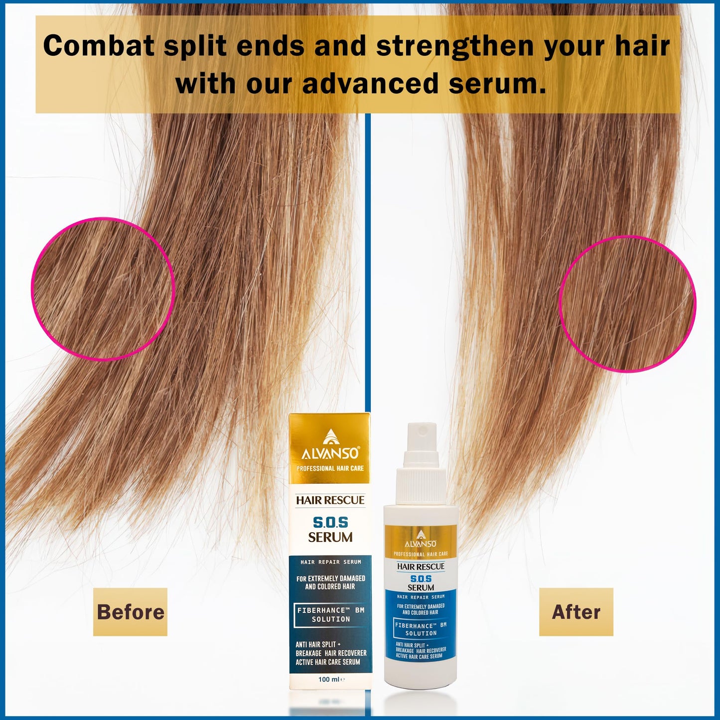 ALVANSO Alvanso Hair Rescue Serum Repairs and Strengthens Damaged Hair, Adds Shine, Deeply Nourishes and Hydrates, Protects from Heat and Damage - 100ml