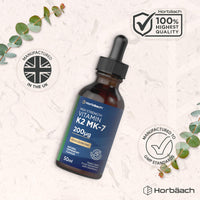 Horbäach Vitamin K2 MK7 Drops 200ug | 50 ml | High Strength Vitamin K2 as Menaquinone MK7 | Peppermint Flavour | Vegan Liquid Food Supplement | by Horbaach