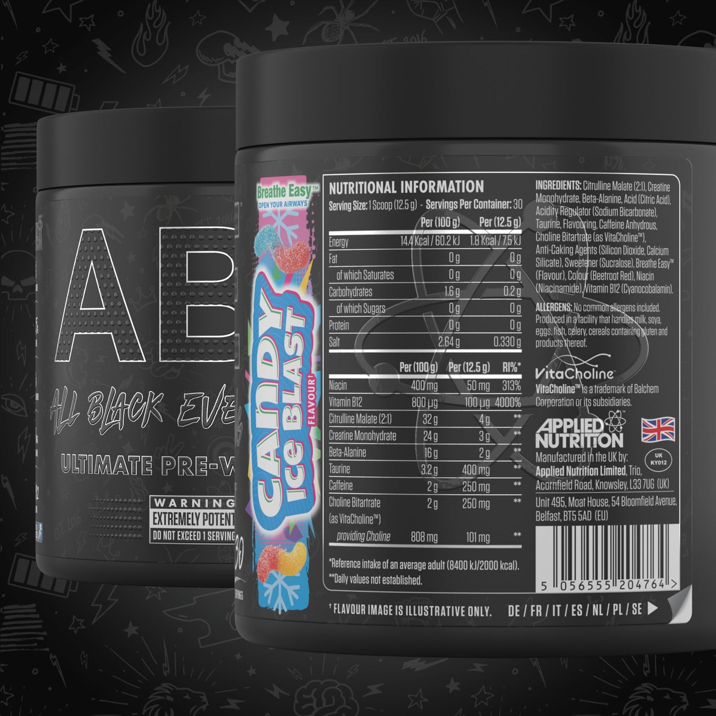 Applied Nutrition Bundle ABE Pre Workout 375g + 700ml Protein Shaker | All Black Everything Pre Workout Powder, Energy & Physical Performance with Creatine, Beta Alanine (Candy Ice Blast)