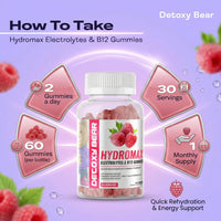 DETOXY BEAR LTD Hydromax Electrolytes Gummies - 60-Count Keto Electrolyte 2000mg and B12 Vitamin 1500mcg - Soft Chewable Gummies for Energy Support, Non GMO, Hydration Boost, Muscle Recovery