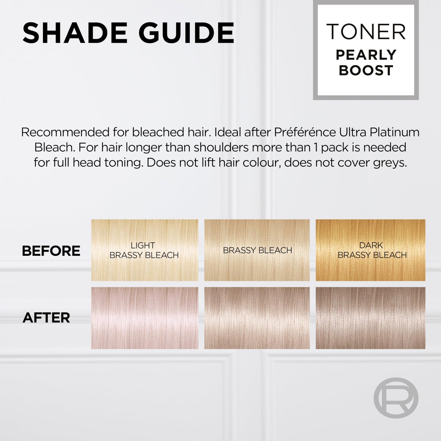 L'Oreal Paris Preference Le Blonding Acidic Toner Pearly Boost: Post-bleach treatment for long-lasting anti-brassiness and luminous results. Neutralise unwanted yellow tones for a beautiful pearly blonde finish.