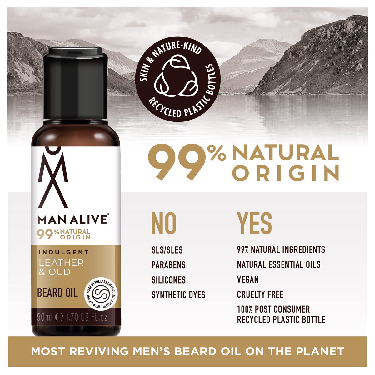 MAN ALIVE Beard Oil for men by Man Alive 99% Natural skincare 50ml with Oatmeal, Argan Oil, Jojoba Oil & Almond Oil, gifts for men softens facial hair mens gifts birthday gifts for him (Leather & Oud)