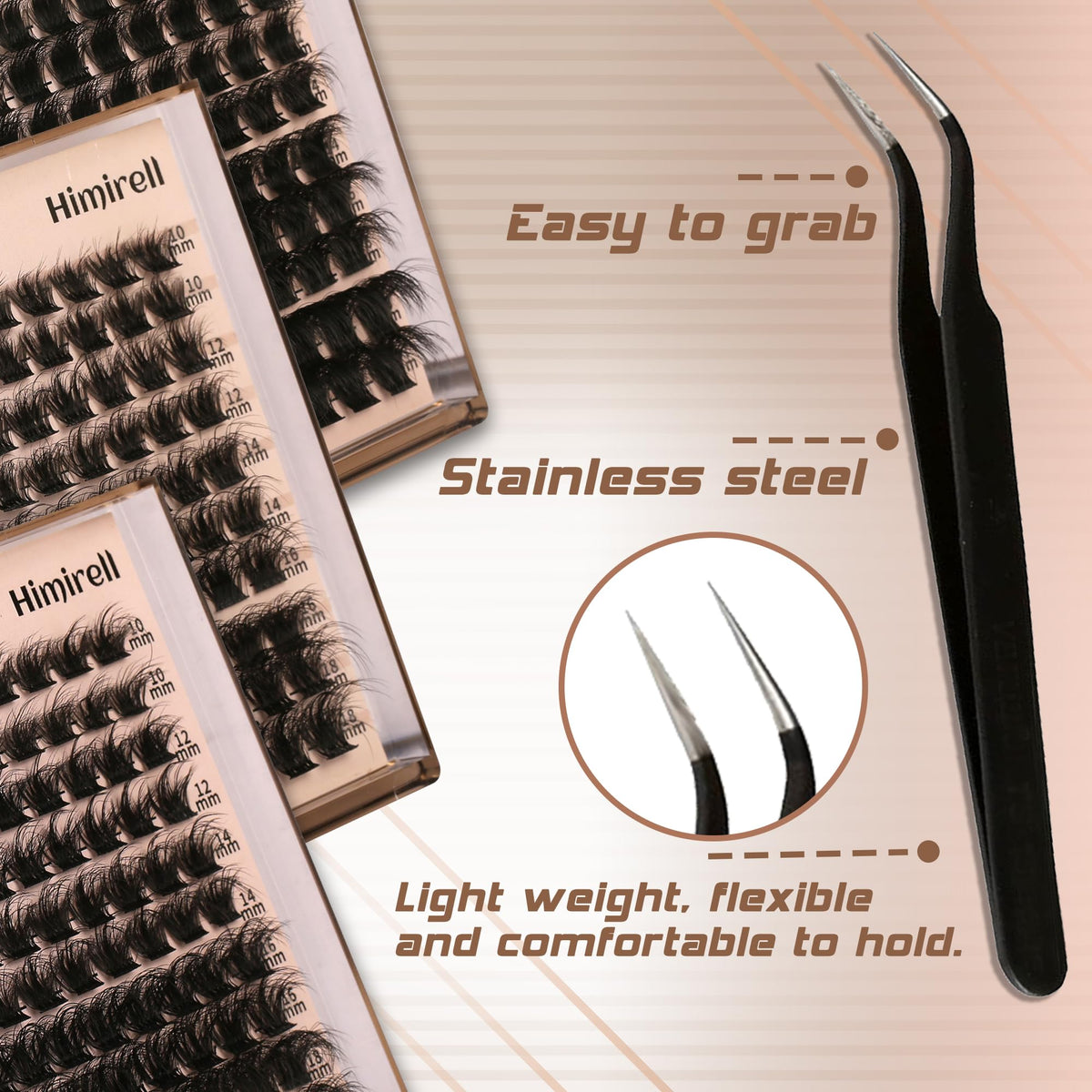 Himirell Lash Clusters Kit Fluffy Volume Eyelash Extension Kit 140Pcs 5D Wispy Natural DIY lash Extenisons D Curl with 140Pcs Individual Lashes, Lash Bond and Remover,Tweezers for Self Use