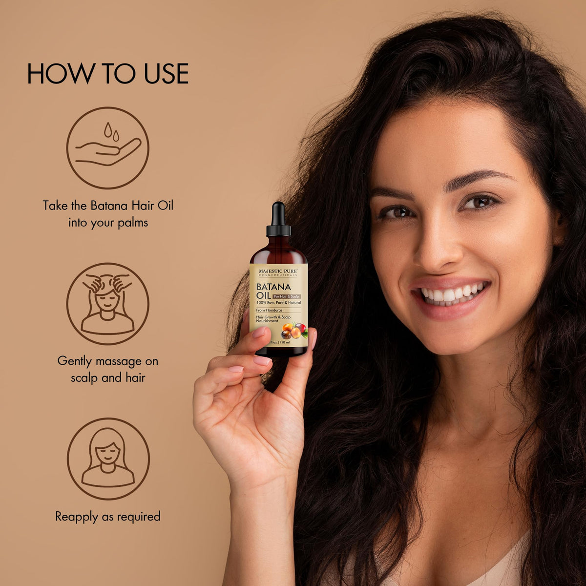 Majestic Pure MAJESTIC PURE Batana Oil for Hair Growth | Moisturizes Scalp & Hair | Nourishing & Volumizing | 100% Pure & Natural | PETA Certified | 4 Fl Oz