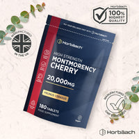 Horbäach Montmorency Cherry Tablets 20,000mg | 180 Tart Cherry Active Pills - 3 Months Supply | 50:1 Natural Tart Cherry Extract Supplement for Men & Women | Vegan | by Horbaach