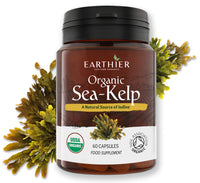 Earthier Certified Organic Iodine from 500mg Sea Kelp Giving 385mcg Iodine per Capsule 256% RDA Contributes to Normal Thyroid Function