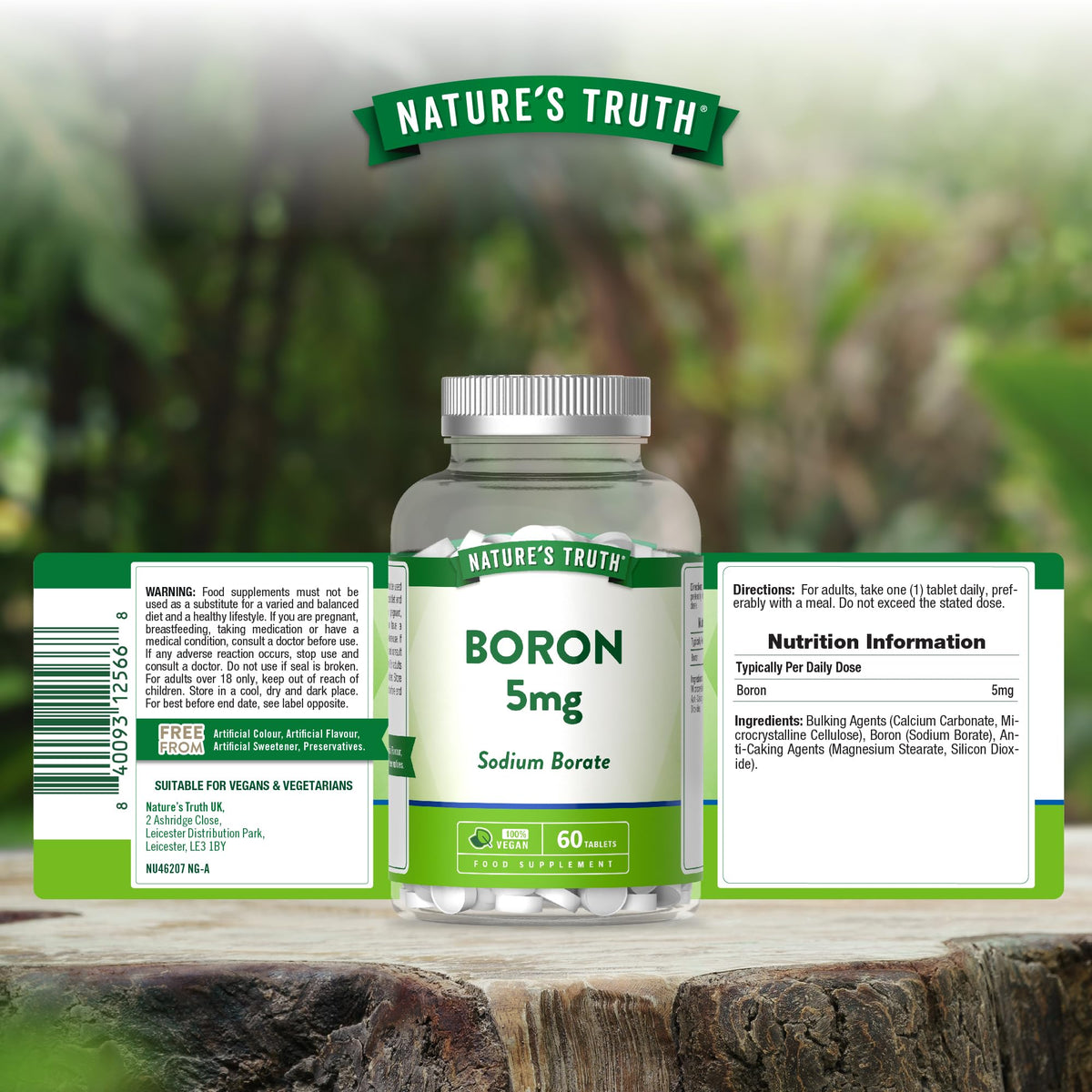 Boron Supplements | 5mg High Strength Boron Tablets | Sodium Borate | for Men & Women | 60 Vegan Tablets | Nature's Truth
