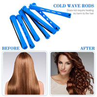 WILLBOND 36 Pieces Cold Wave Rod Hair Perm Rods Hair Rollers Perming Rods Curlers with Steel Rat Tail Comb for Hairdressing Styling (Blue, 0.35 Inch)