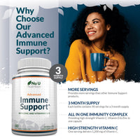 Immune Support - Vitamin C 1200mg and Zinc 40mg & Vitamin D3 1000IU - 180 Vegetarian Capsules - 3 Month Supply - Made in The UK - Nu U Nutrition