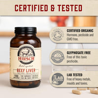 Hirsch Organic UK Grass Fed Beef Liver Supplement - Soil Association Certified 100% Organic and Glyphosate Free & Vitamin & Mineral 3rd Party Tested