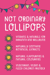 Healthipops Vitamin & Mineral Lollipops Travel Suitable for Ages 4+ with Added Soothing Botanicals, Ginger Root, Chamomile and Lime Flower, Raspberry Flavour 12 Lollipops