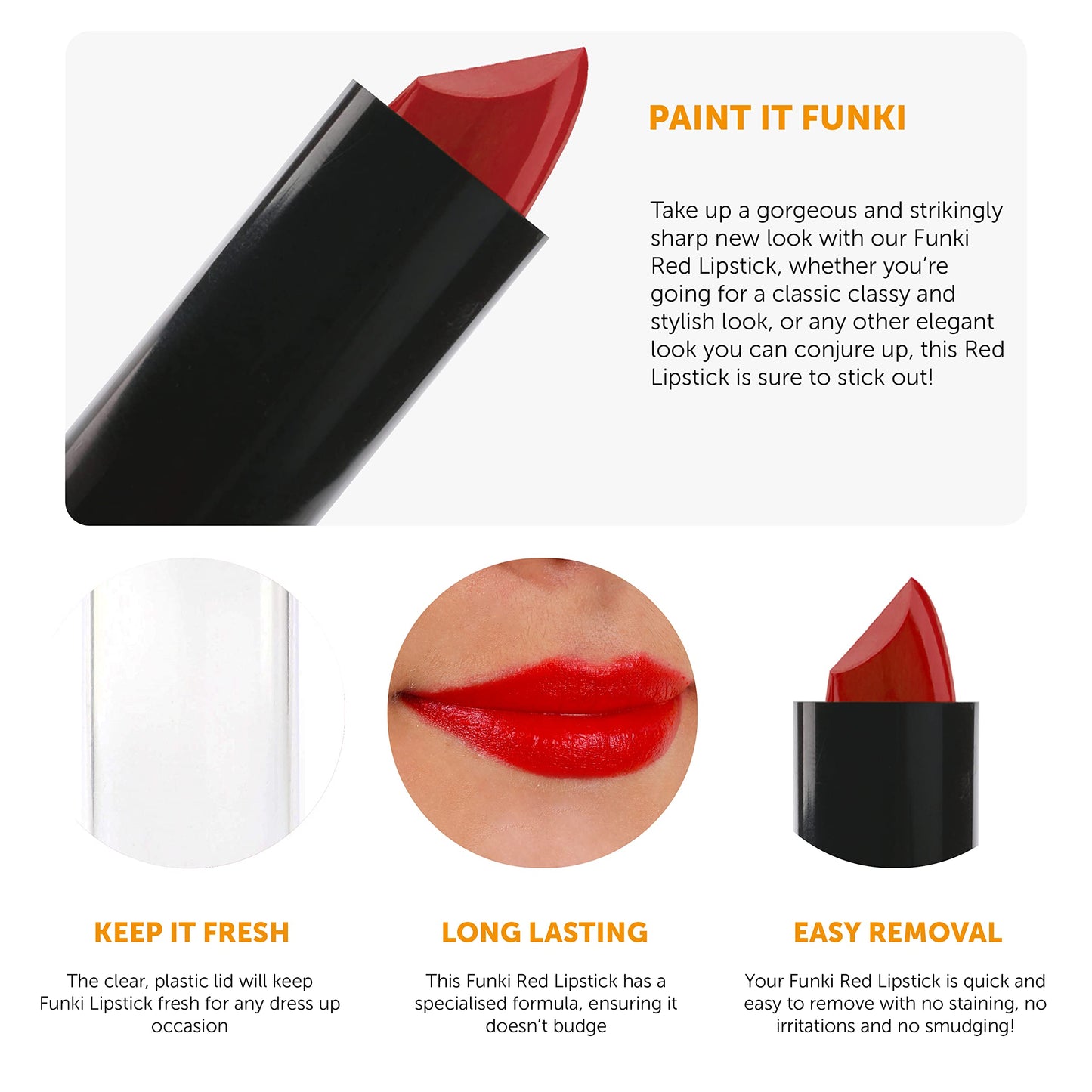 Funki Face & Body Paint Red Lipstick - Pack of 12 - Tube of Red Lipstick - Fancy Dress Costume Makeup Accessory