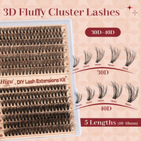 Cluster-Lashes Kit 30D+40D, Higu clace Eyelashes Individual Kit Mix 10-18mm Lashes Cluster Kit with Lash Bond and Seal and Lashes Applicator, DIY Lash Extension Kit at Home (30D+40D 10-18mm)