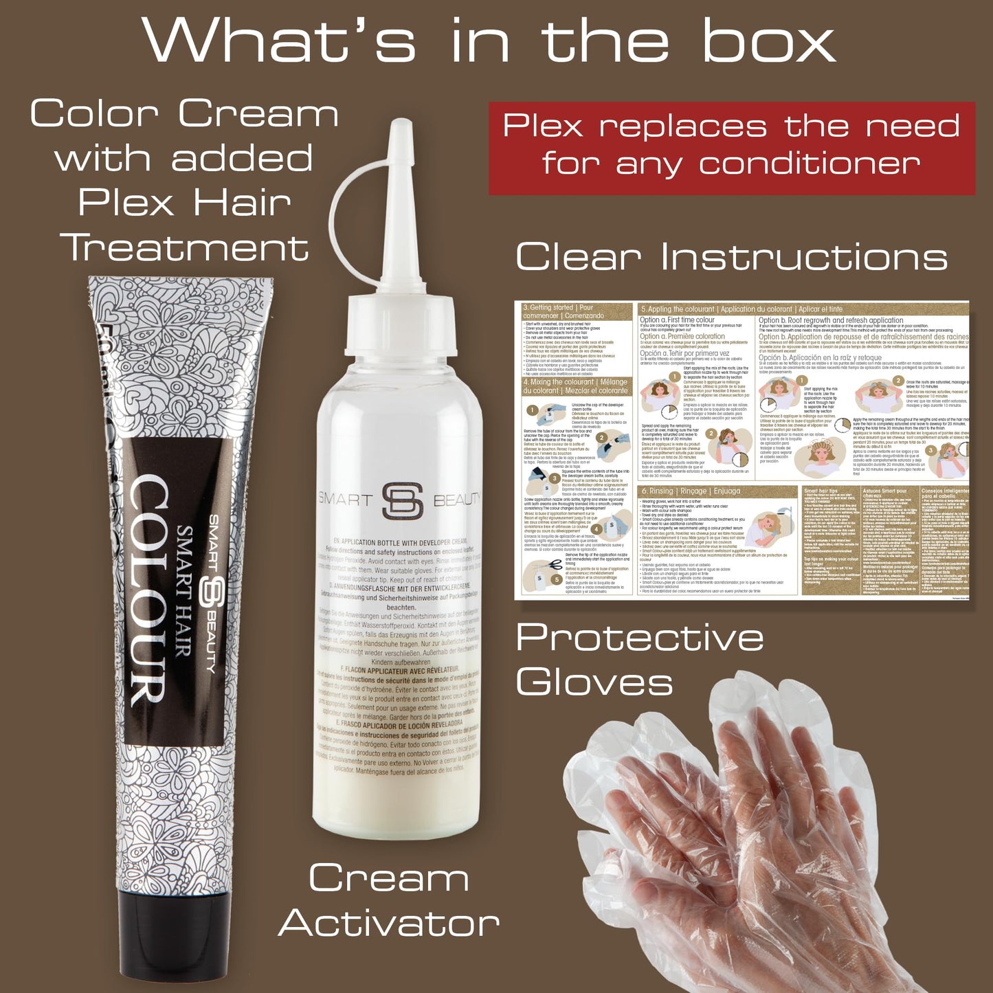 Espresso Dark Brown Hair Dye Permanent with Plex Hair Care, 100% Grey Hair Coverage Hair dye kit, Warm Brown Permanent Hair Colour for women and men, Cruelty-Free, Vegan Hair Dye by Smart Beauty
