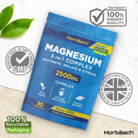 Magnesium Glycinate Supplements 2500mg | 3-in-1 Complex | 523mg Elemental Magnesium | Magnesium Bisglycinate, Malate & Citrate Triple Blend | 90 Vegan Capsules | by Horbaach