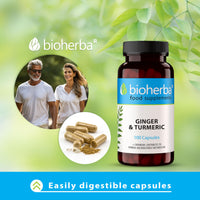 BIOHERBA 100 Ginger and Turmeric Capsules High Strength Curcumin Anti Inflammatory Suitable for Energy & Metabolism - Immune Health Supplements - Enhances Defense System