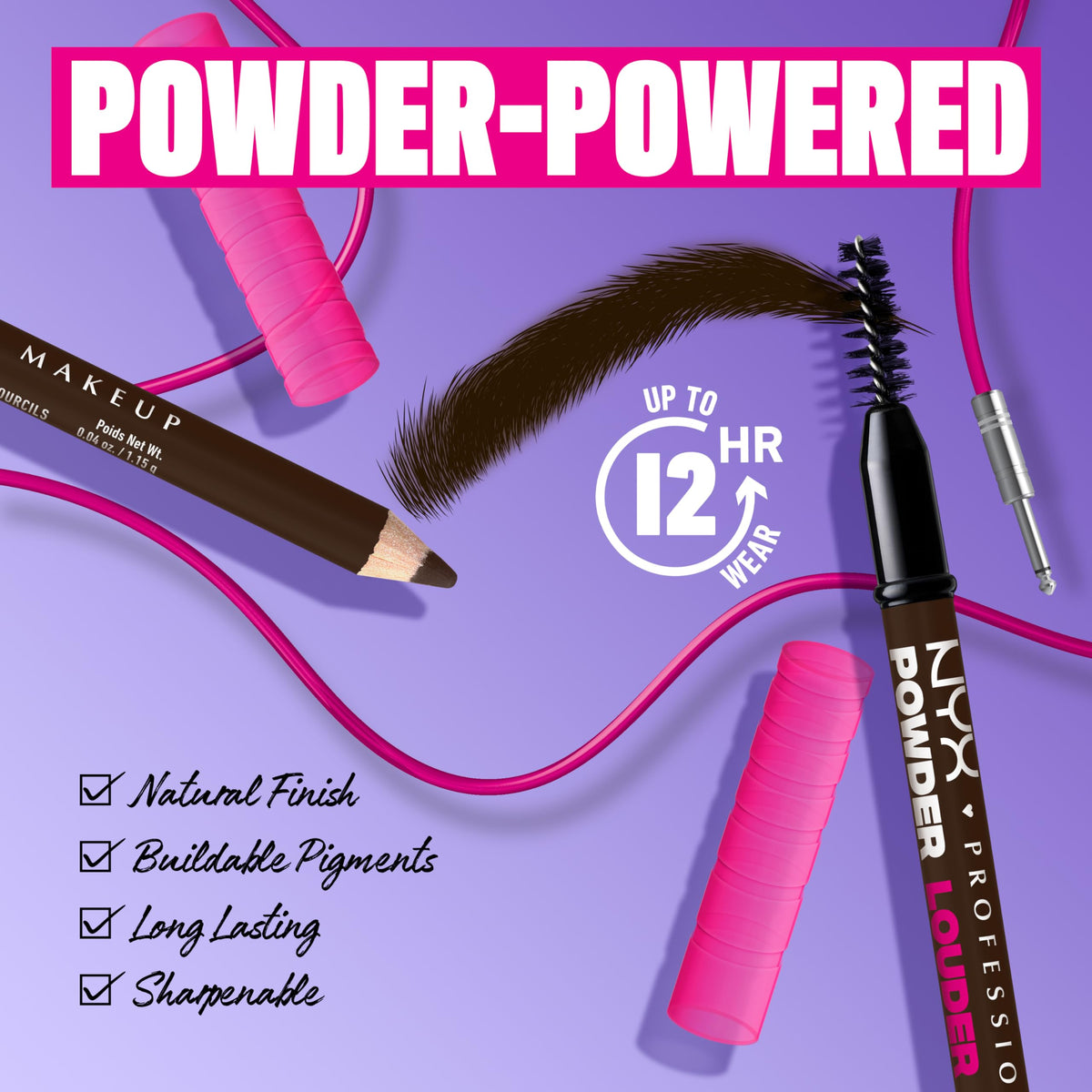 NYX PROFESSIONAL MAKEUP NYX Professional Makeup Powder Louder Brow Pencil, Buildable Shades, Up to 12 Hours of Wear, Transfer and Fade Resistant, With Thickening Micro-Fibres, Vegan Formula, Shade: Deep Brown