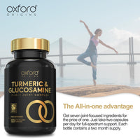 Oxford Origins 7-in-1 Turmeric and Black Pepper Capsules w/Glucosamine and Chondroitin High Strength | Made in the UK | High Absorption Tumeric Supplement | Glucosamine Sulphate & Turmeric Tablets | 120 Capsules