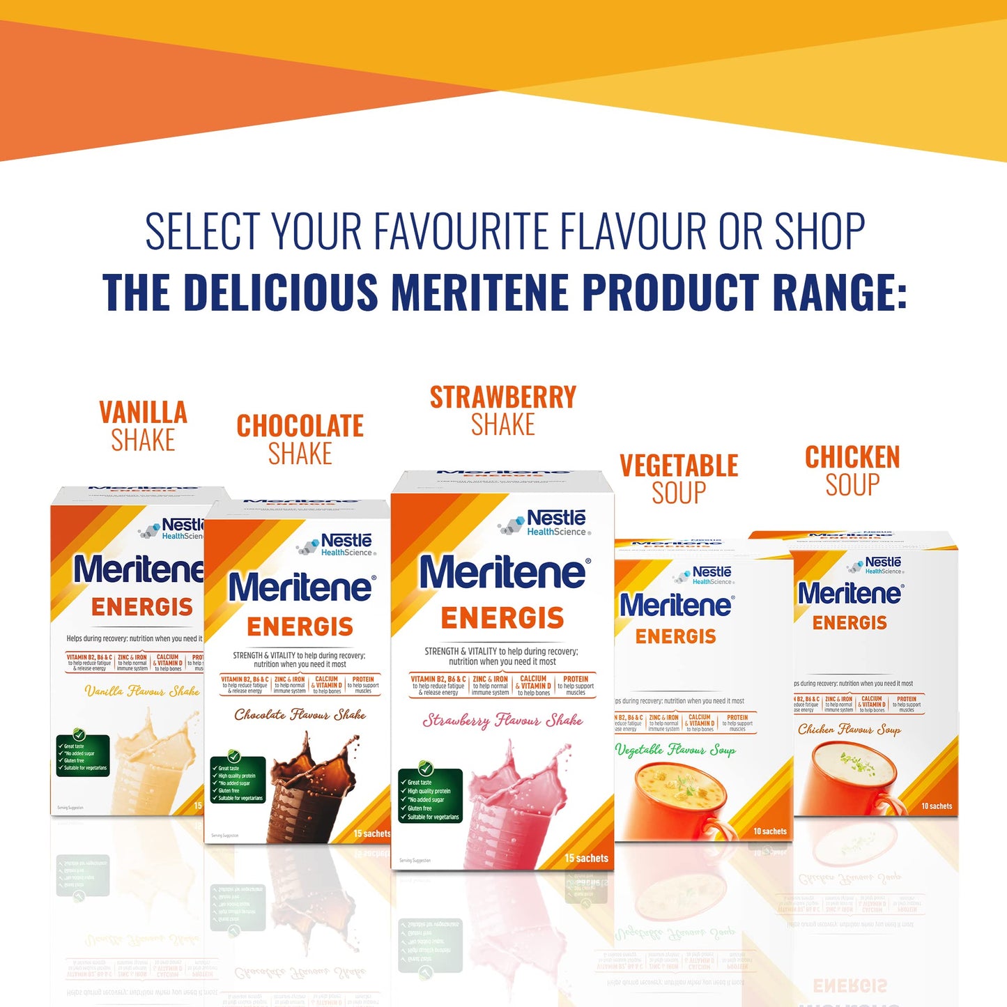 Meritene Energis Strawberry Shake | 30g Shake Powder Sachets, Pack of 15 | Nutritional Shake Mix with Proteins and Vitamins