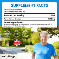 Nutri-things Turkesterone Capsules - 1500mg Turkesterone - Muscle Growth and Recovery Support - Adaptogenic Properties - One Month Supply - Non-GMO, Gluten-Free - 30 Capsules